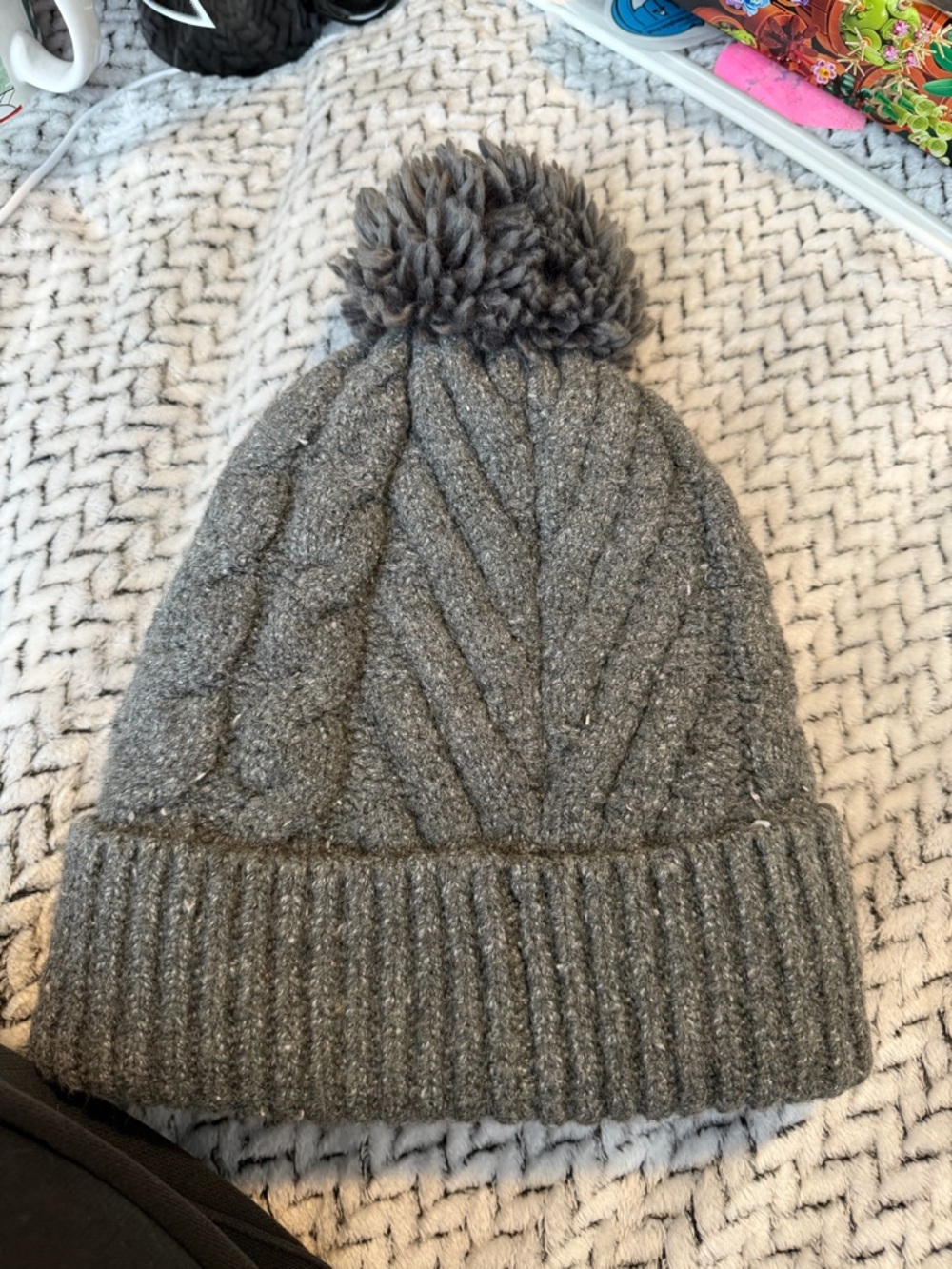 Universal Thread Gray Cable Knit Pom Beanie